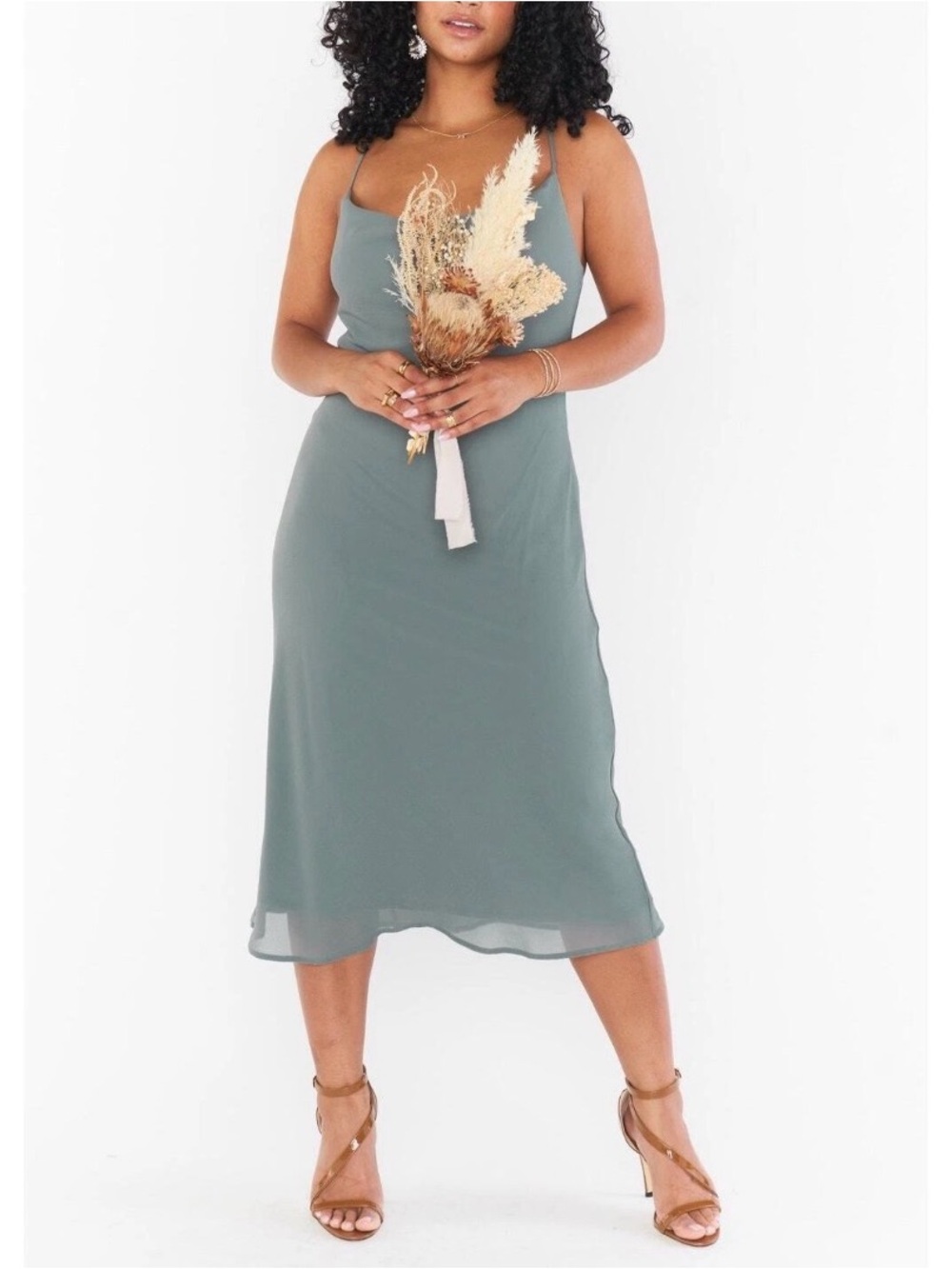 Show Me Your Mumu Verona Cowl Dress Deep Sage Chiffon Size , M , NWT